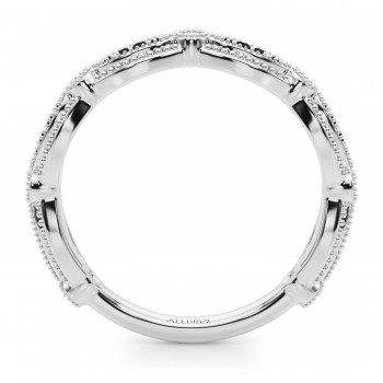 Antique Style & Black Diamond Wedding Band Ring 18K White Gold (0.20ct)